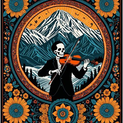 Dia de los Muertos Violinist with Andes and Mandala
