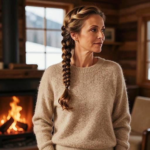 Middle-Aged Woman with Half Braids
