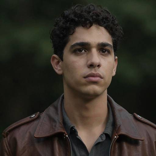 Focused Young Man in Brown Leather Jacket