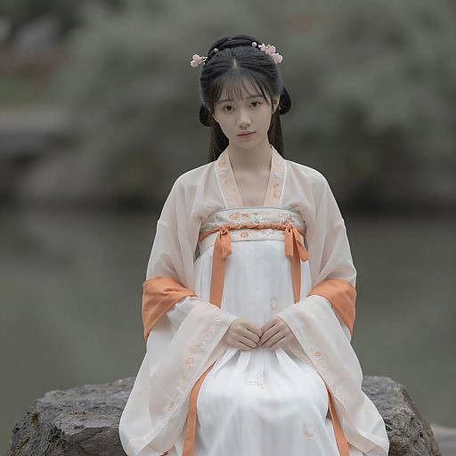 Young Woman in Traditional Hanfu Dress
