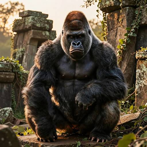 Angry Silverback Gorilla on Ruins