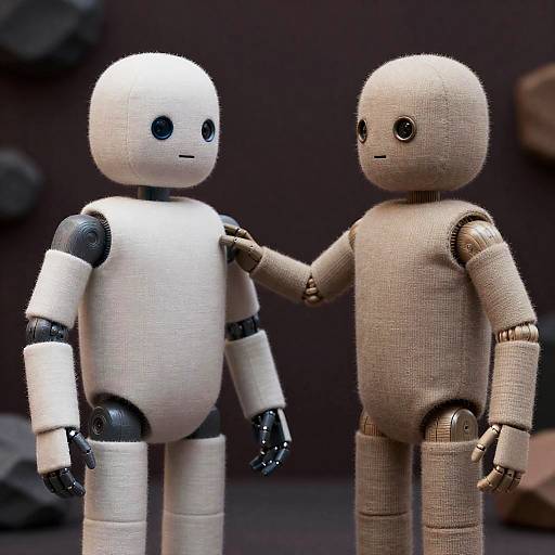 Two Fabric-Covered Humanoid Robots Interacting