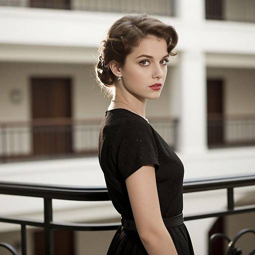 Elegant Woman on Hotel Balcony