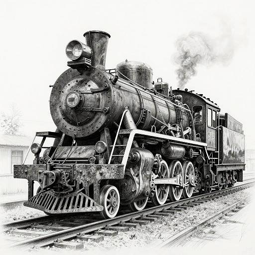 Vintage Steam Locomotive Pencil Drawing