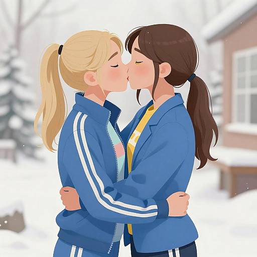 Warm Embrace in a Snowy Setting