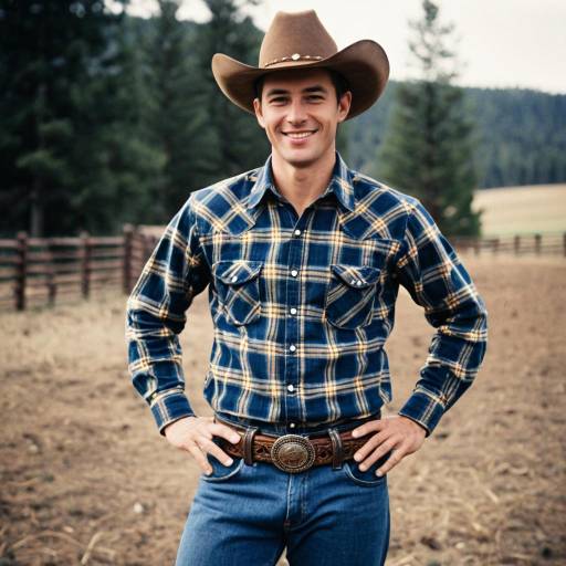 Smiling Cowboy in Plaid Shirt