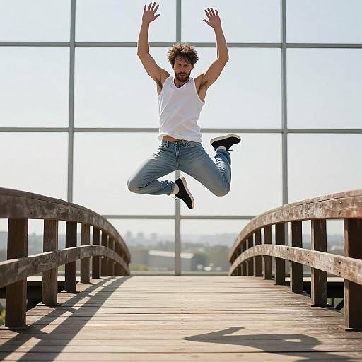 Dynamic Jump Over Wooden Bridge Scene