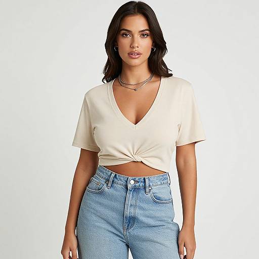 Casual Chic Woman in Beige T-Shirt