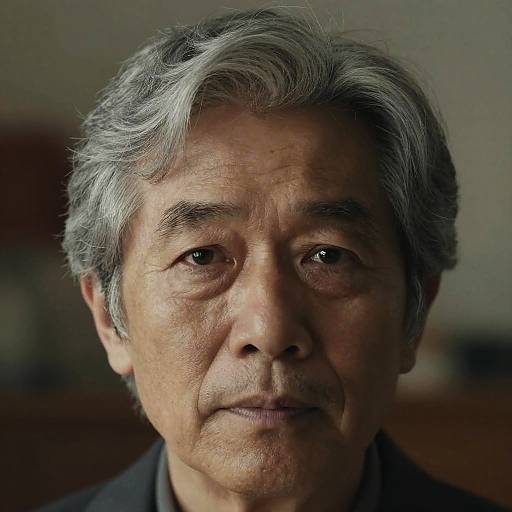 Close-up Portrait of Elderly Asian Man with Grey Hair