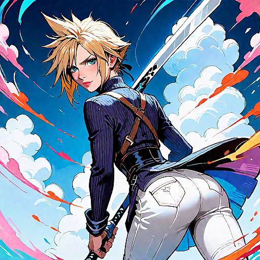 Blonde Anime Warrior with Buster Sword