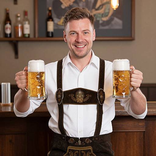 Man in German Beer Costume at Bar