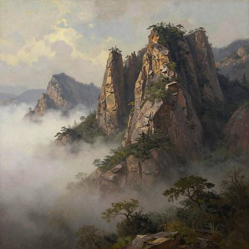 Majestic Foggy Mountain Landscape