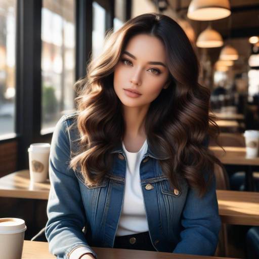 Elegant Woman in Sunlit Coffee Shop Elegant Woman in Sunlit Coffee Shop