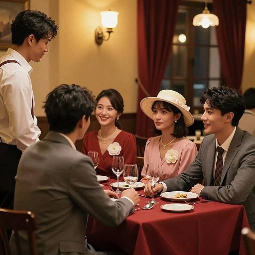 Dinner Conversation in a Cozy Restaurant