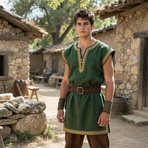 Young Man in Green Ancient Tunic