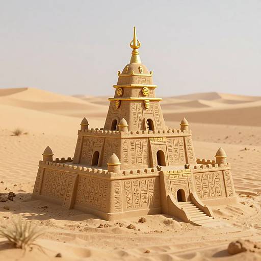 Intricate 3D Sandcastle with Hieroglyphs