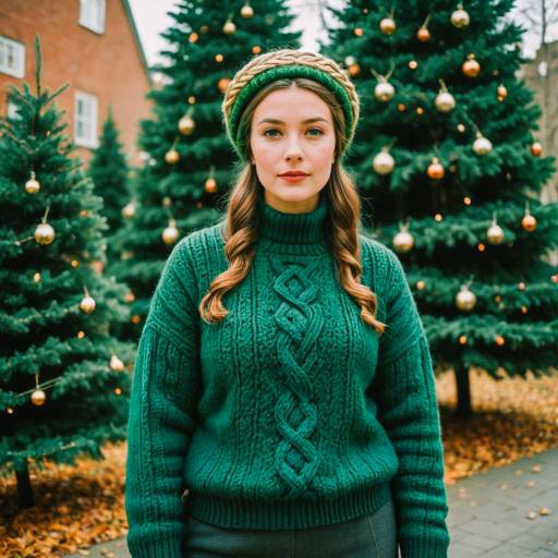 Woman in Green Wool Sweater with Braided Crown