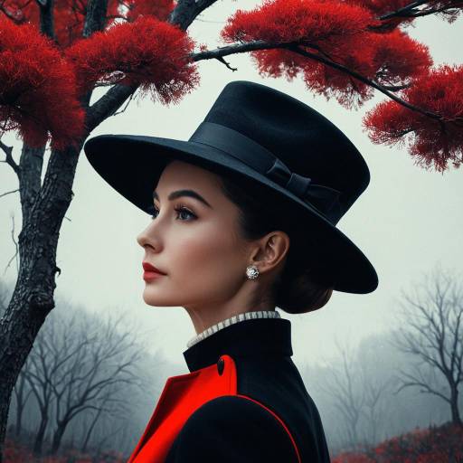 Elegant Red Tree and Audrey Hepburn Portrait