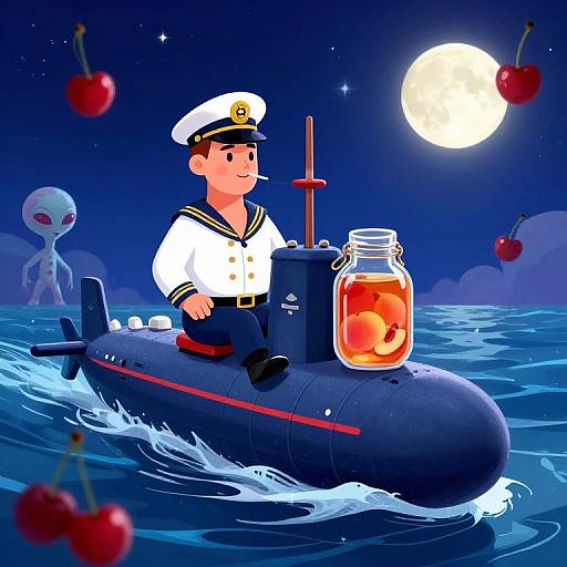 Alien Distillery Submarine in Cherry Ocean
