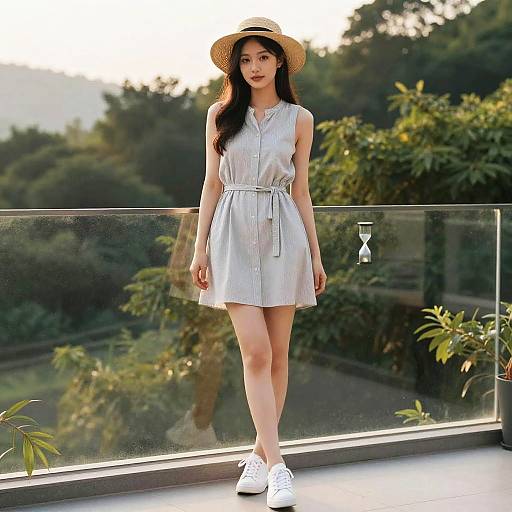 Hourglass Woman in Summer Terrace Outfit