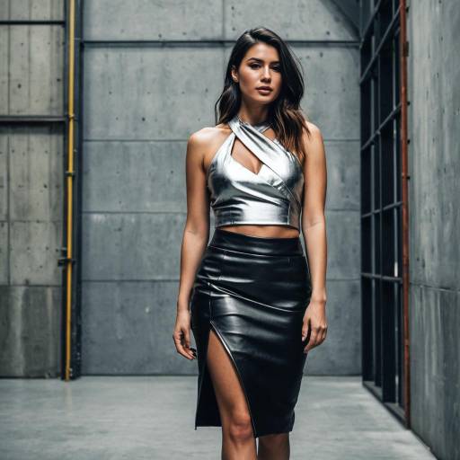 Woman in Metallic Silver Halter Top and Leather Skirt