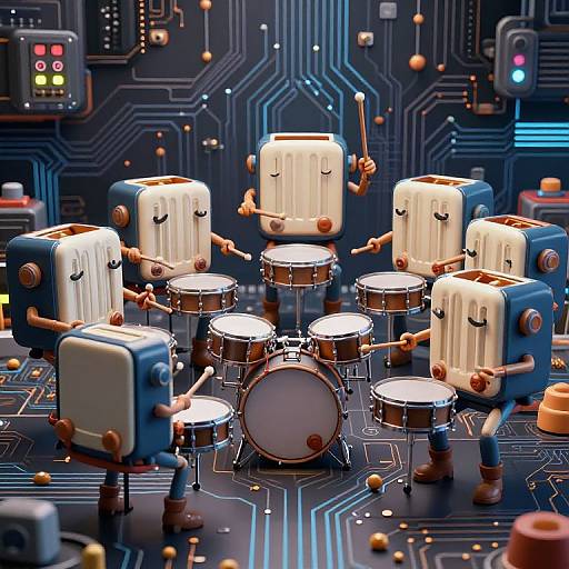 Toaster-Inspired Humanoids Drum Symphony