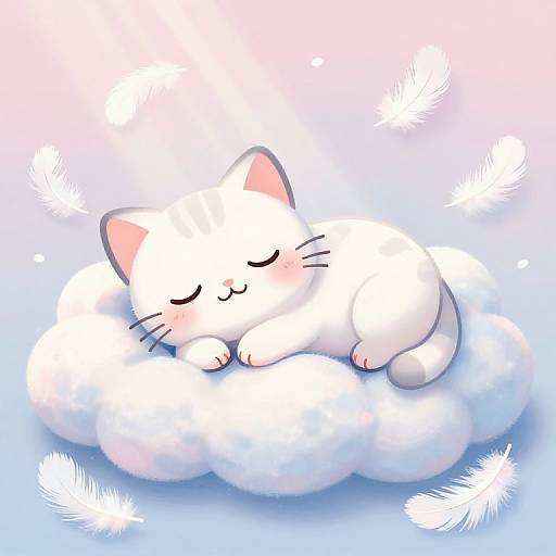 Sleeping Cat on Fluffy Cloud Bed
