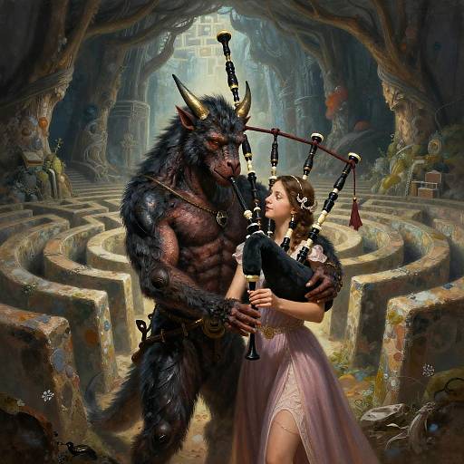 Romantic Minotaur Playing Bagpipes