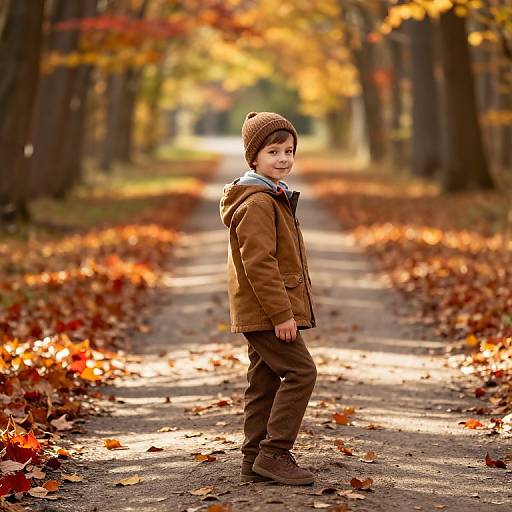 Young Boy on Autumn Path