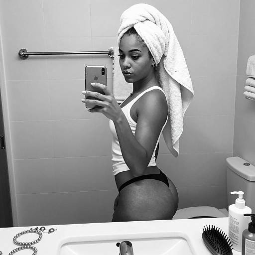 Monochrome Bathroom Selfie Portrait