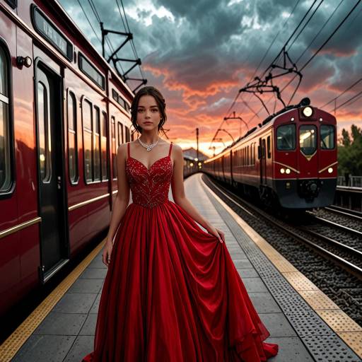 Elegant Woman in Dramatic Red Gown