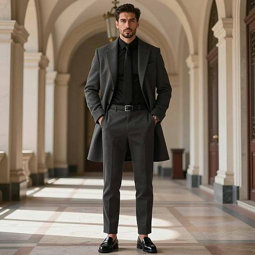 Elegant Male Fashion in Ornate Hallway