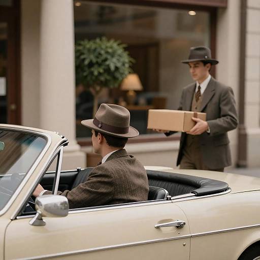 Vintage Car Scene with Dynamic Duo