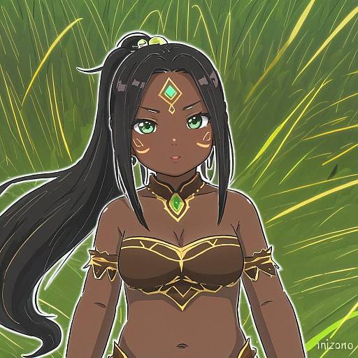 Illustration of Nidalee, league of legends in the style of Xinzoruo