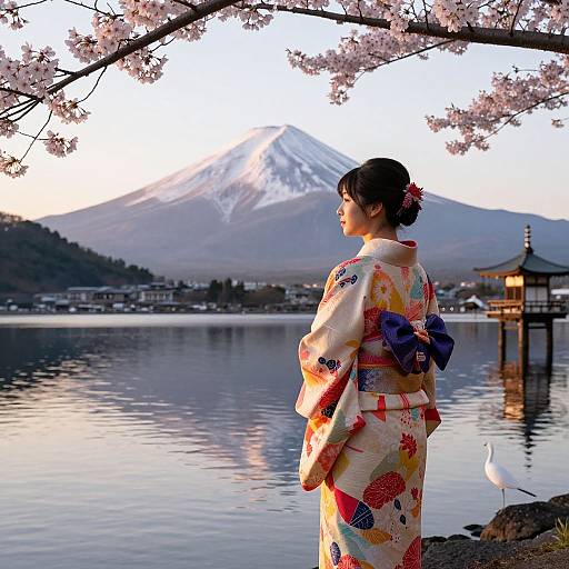 Elegant Japanese Woman by Mount Fuji