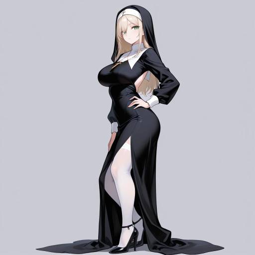 Elegant Nun in Luminous Black Dress Elegant Nun in Luminous Black Dress