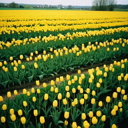 Yellow Tulip Fields in Countryside