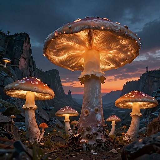 Surreal Glowing Mushroom Landscape