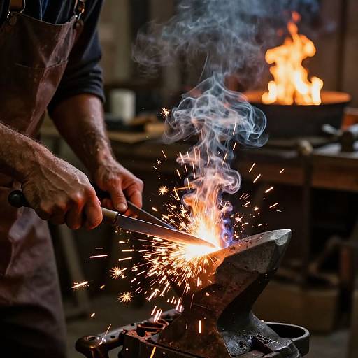 Blacksmith Forging Glowing Blade Sparks