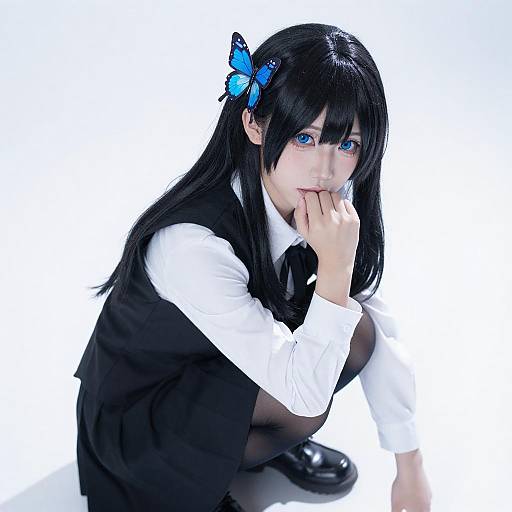 Anime Cosplayer with Blue Butterfly Pin
