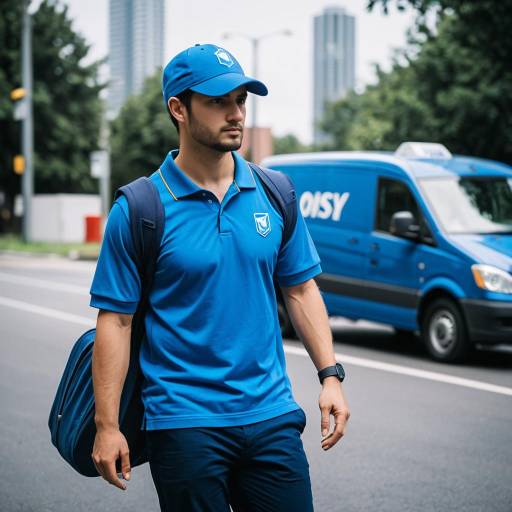 Delivery Courier in Blue Uniform Walking on Street