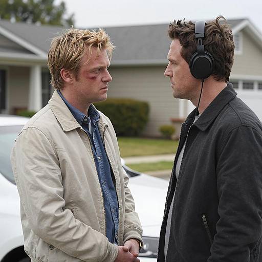 Two Men Facing Each Other Outdoors