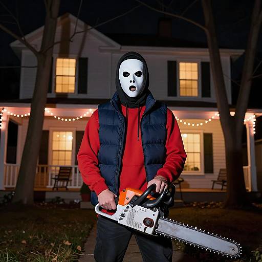 Eerie Holiday Horror Scene with Chainsaw