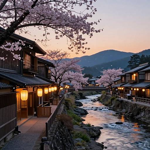 Serene Japanese Village at Sunset
