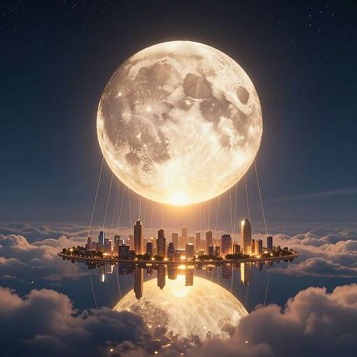 Colossal Moon Over Surreal Sky City