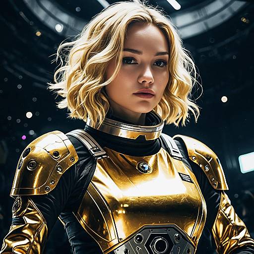 Young Female Astronaut in Golden Spacesuit