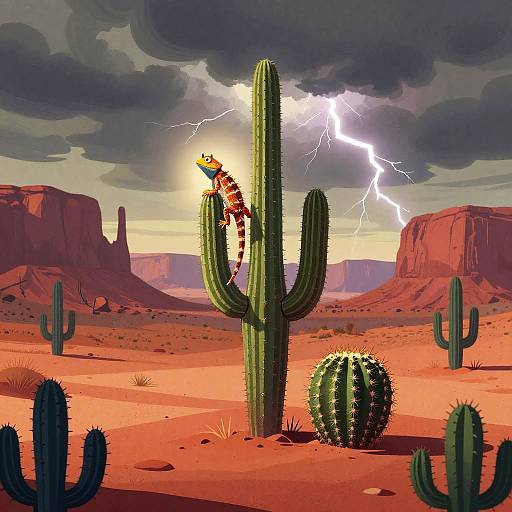 Retro Comic Desert Scene with Lizard