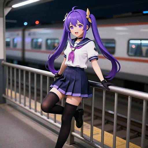 Shy Neon Station Twin-Tailed Girl