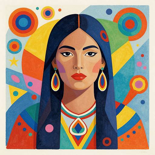 Vibrant Geometric Lakota Woman Portrait