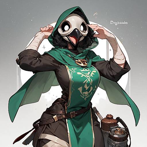 Female Plague Doctor in Green Hooded Tabard